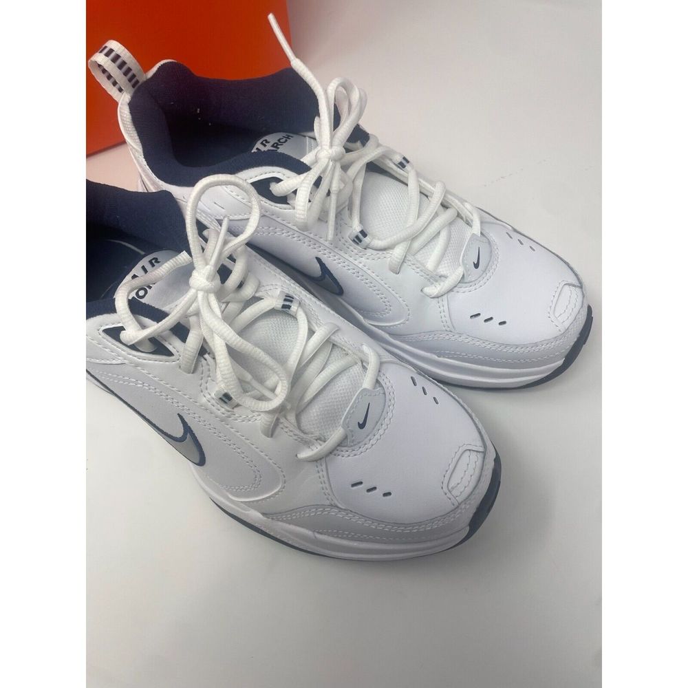 Nike Men's Wide-Width Air Monarch IV Training White / Metallic Silver Sneakers 8 - Picture 8 of 11